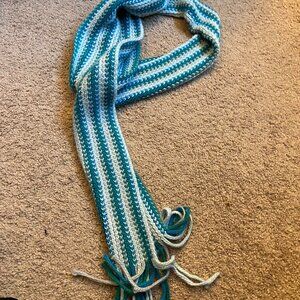 Claires Acrylic Chunky Knit Scarf Light Blue, Gray, Teal, Fringe, Warm and Cozy